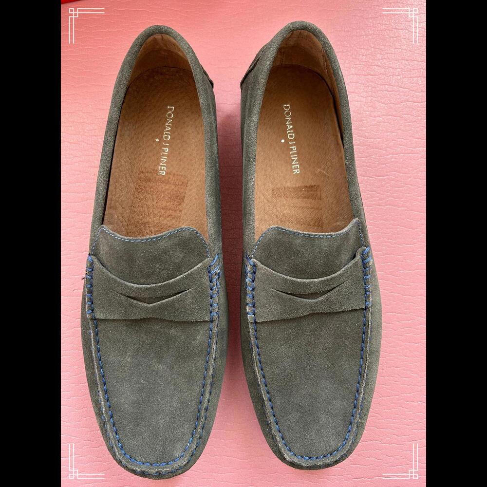 Donald J Pliner Olive Green Suede Loafers with Blue Sole